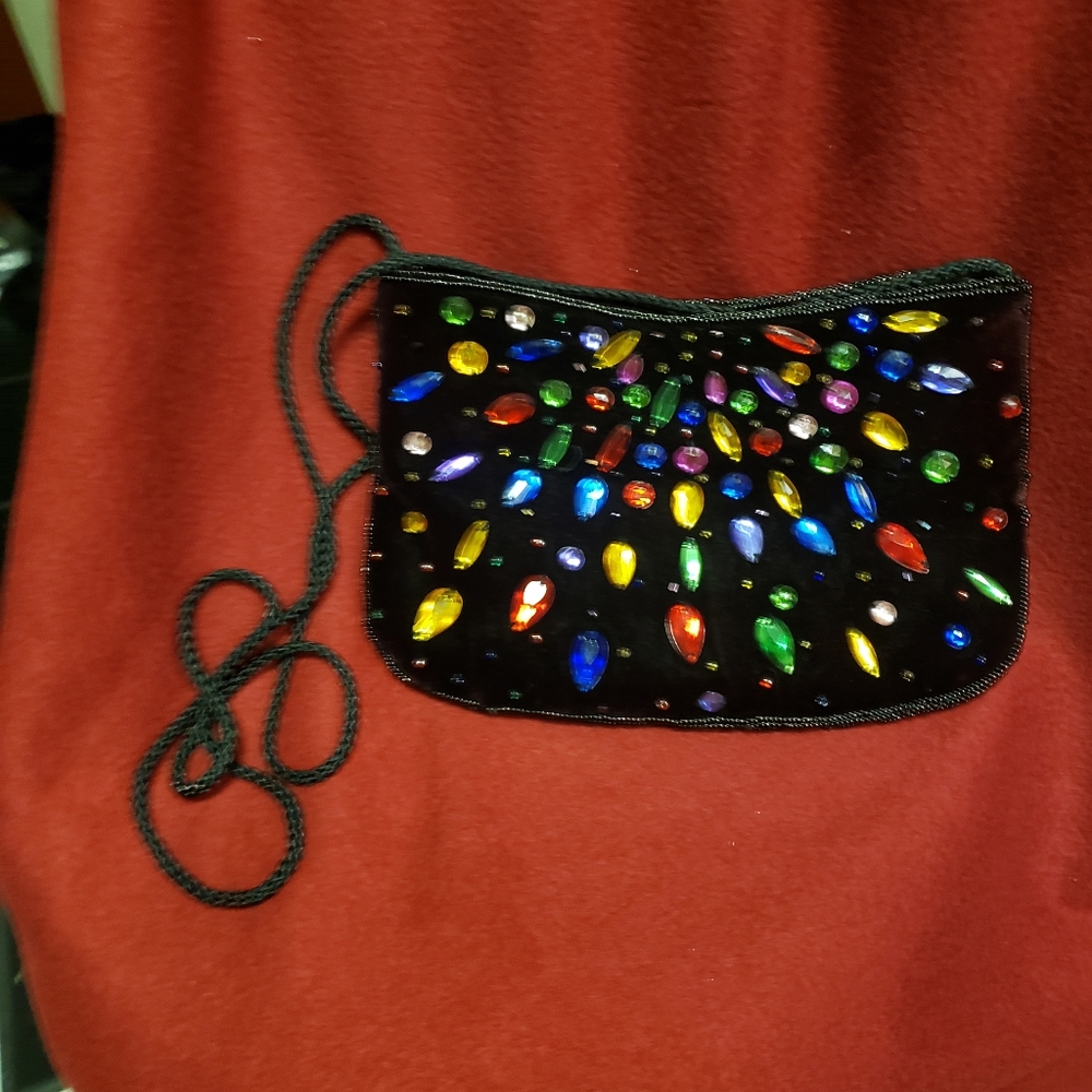 90's Magid multi-colored Handsewn B'Jeweled-Beaded-Velvet Clutch/shoulder Bag/bn